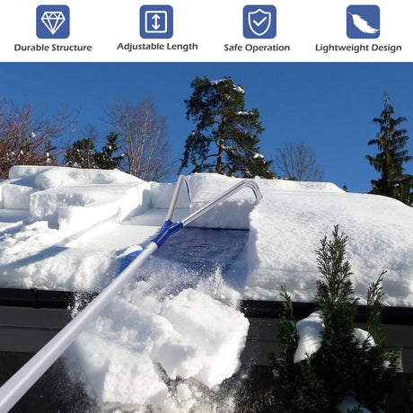Rastrillo de Nieve Ajustable de 21 Pies de Aluminio para Techo con Ruedas y Lona Oxford