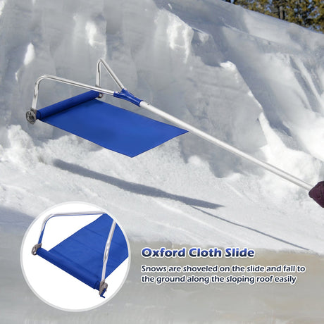 Rastrillo de Nieve Ajustable de 21 Pies de Aluminio para Techo con Ruedas y Lona Oxford