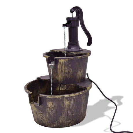 Fuente de barril en cascada para exterior de 2 niveles con bomba