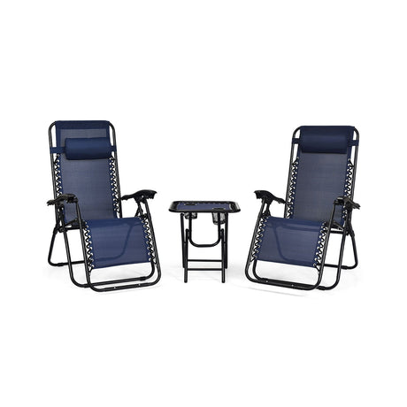 Juego de 3 piezas de sillas reclinables portátiles plegables de gravedad cero con mesa