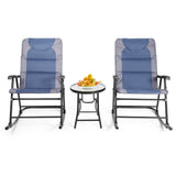 3 Pcs Outdoor Folding Rocking Chair Table Set with Cushion