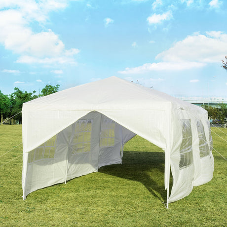 Carpa Cenador Exterior de 10 x 30 Pies con 6 Paredes Laterales Extraíbles y 2 Entradas - Blanca