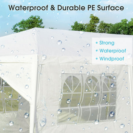 Carpa Cenador Exterior de 10 x 30 Pies con 6 Paredes Laterales Extraíbles y 2 Entradas - Blanca