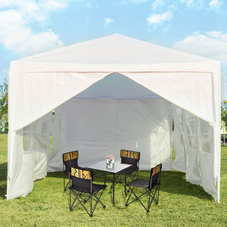 Carpa Cenador Exterior de 10 x 30 Pies con 6 Paredes Laterales Extraíbles y 2 Entradas - Blanca