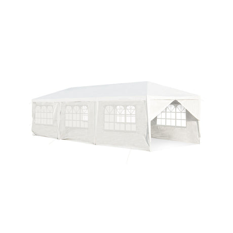 Carpa Cenador Exterior de 10 x 30 Pies con 6 Paredes Laterales Extraíbles y 2 Entradas - Blanca