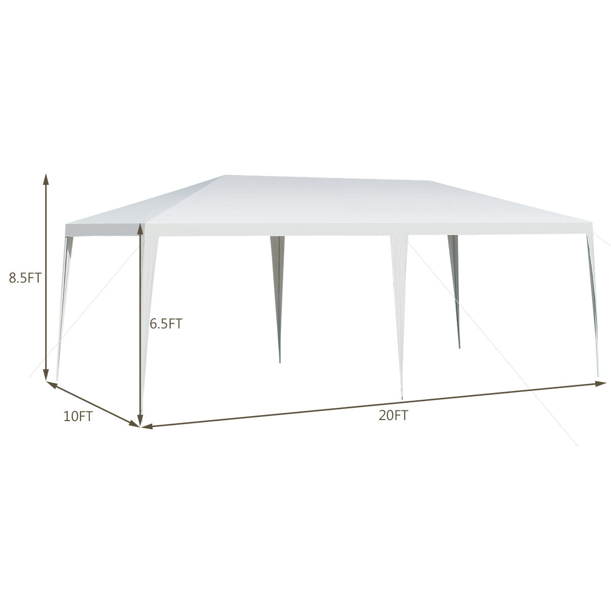Carpa de toldo impermeable de 10 x 20 pies con estacas y cuerdas de viento