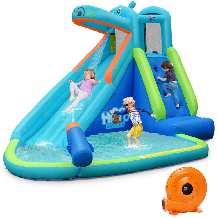 Tobogán hinchable acuático de hipopótamo con soplador de 740 W