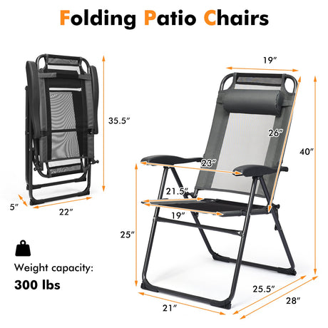 2 sillas reclinables plegables ajustables para patio con respaldo regulable en 7 niveles
