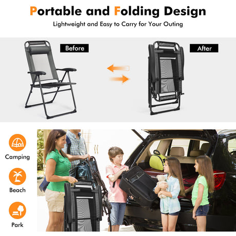 2 sillas reclinables plegables ajustables para patio con respaldo regulable en 7 niveles