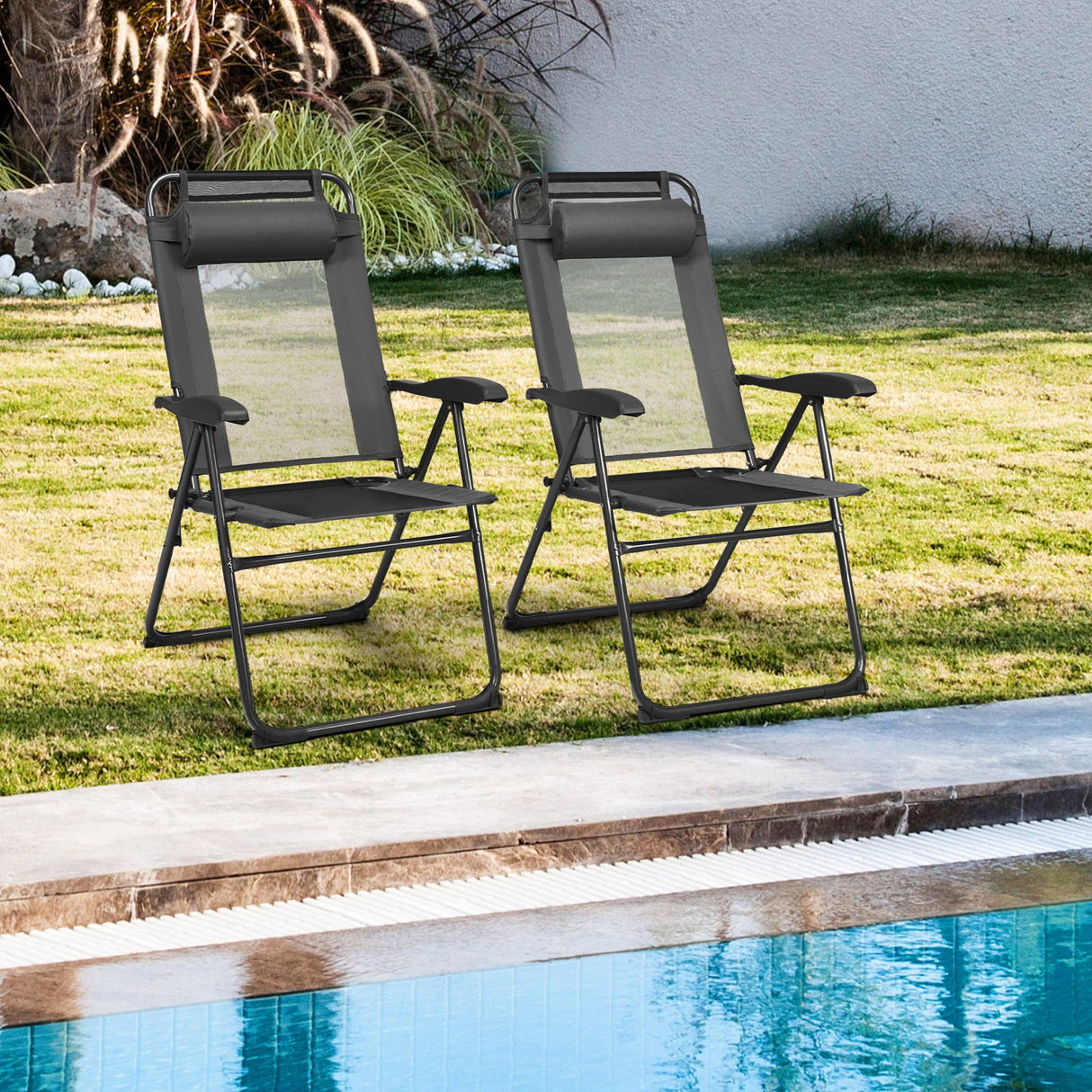 2 sillas reclinables plegables ajustables para patio con respaldo regulable en 7 niveles