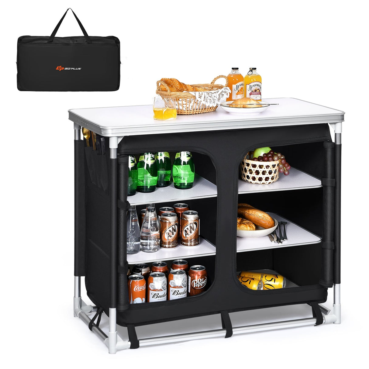 Mesa de cocina para acampar al aire libre con organizador de almacenamiento