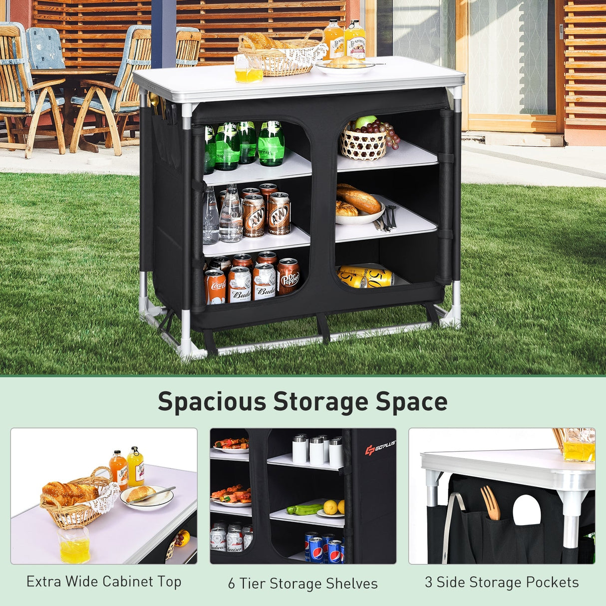Mesa de cocina para acampar al aire libre con organizador de almacenamiento