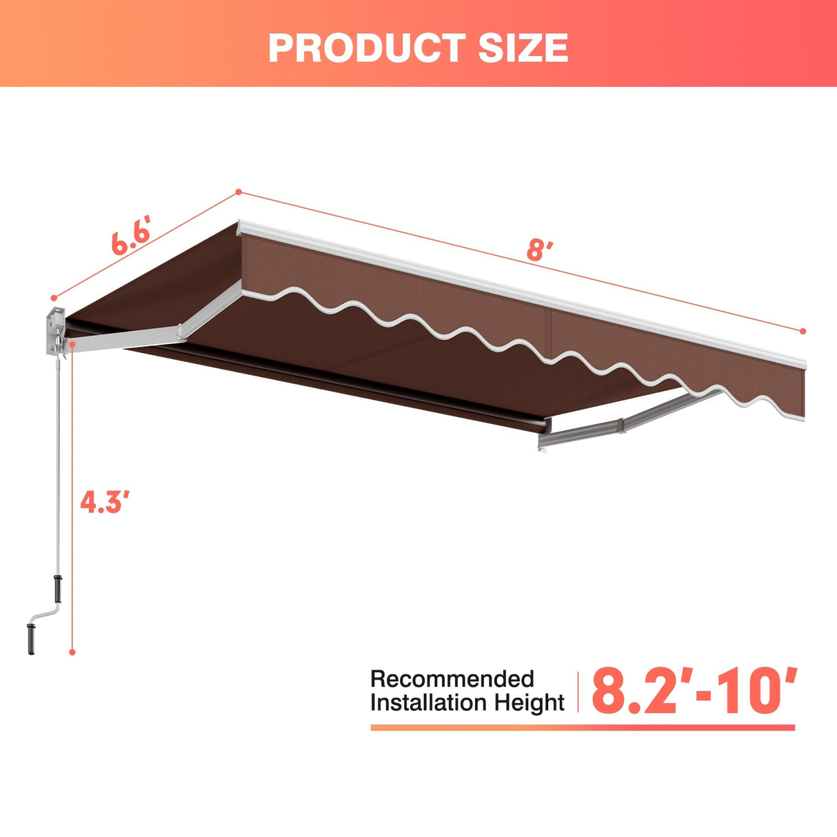 Toldo retráctil para patio de 8 x 6.6 pies con manivela manual