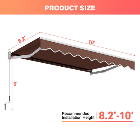 Toldo retráctil de 10 x 8.2 pies con manivela manual de fácil apertura