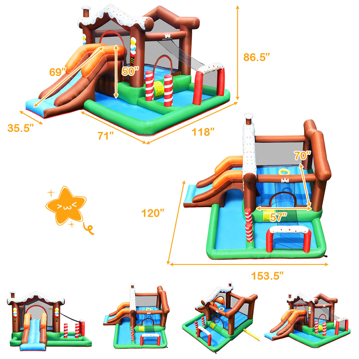 Casa de rebote inflable para niños de exterior e interior con soplador de aire de 480 W
