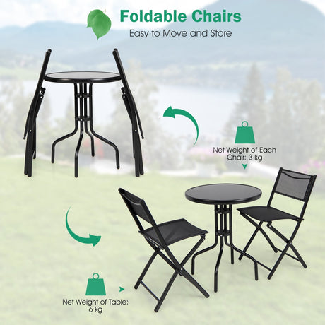 Juego de mesa y sillas plegables tipo bistró de 3 piezas para interiores y exteriores