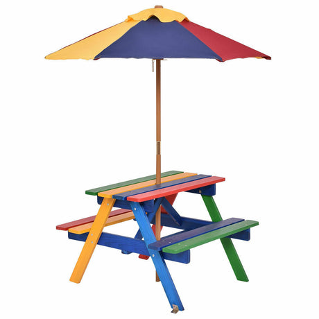 Mesa de picnic para niños de 4 asientos con sombrilla