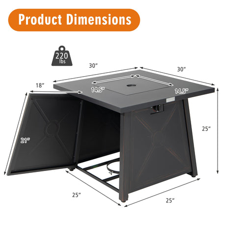 Mesa de fuego cuadrada de propano de 30 pulgadas con cubierta impermeable