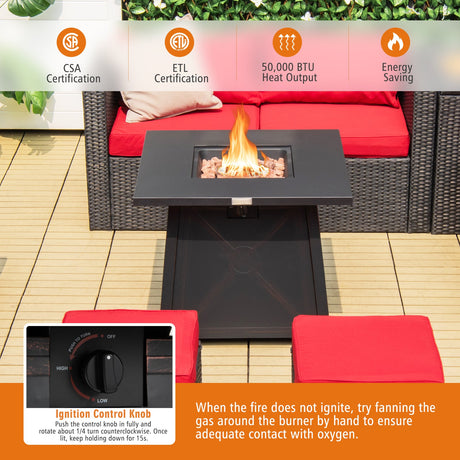 Mesa de fuego cuadrada de propano de 30 pulgadas con cubierta impermeable
