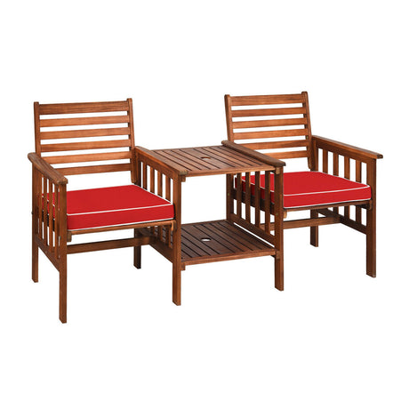 Juego de 3 piezas de mesa y sillas de patio para exteriores, loveseat de madera de acacia