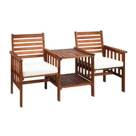 Juego de 3 piezas de mesa y sillas de patio para exteriores, loveseat de madera de acacia