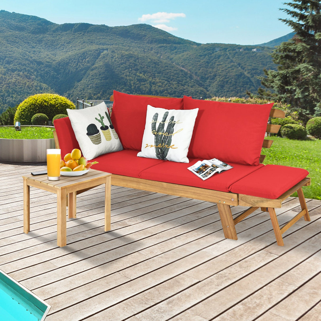 Sofá cama convertible para patio con cojín grueso
