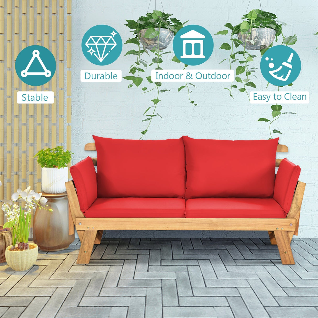 Sofá cama convertible para patio con cojín grueso