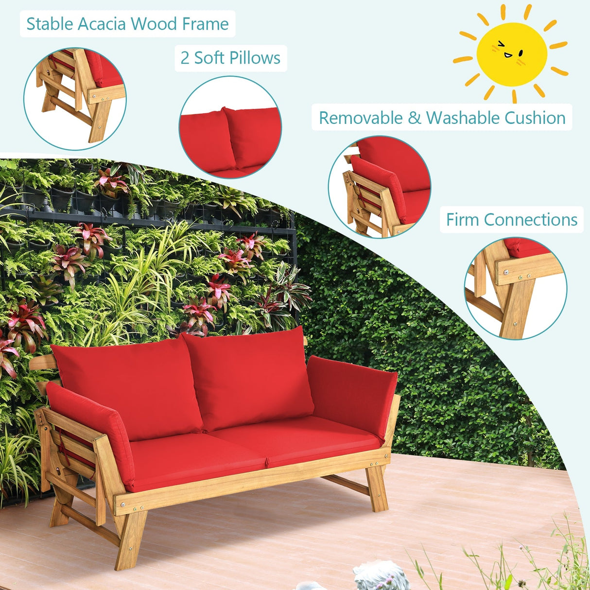 Sofá cama convertible para patio con cojín grueso