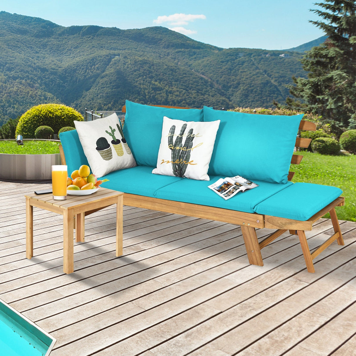 Sofá cama convertible para patio con cojín grueso