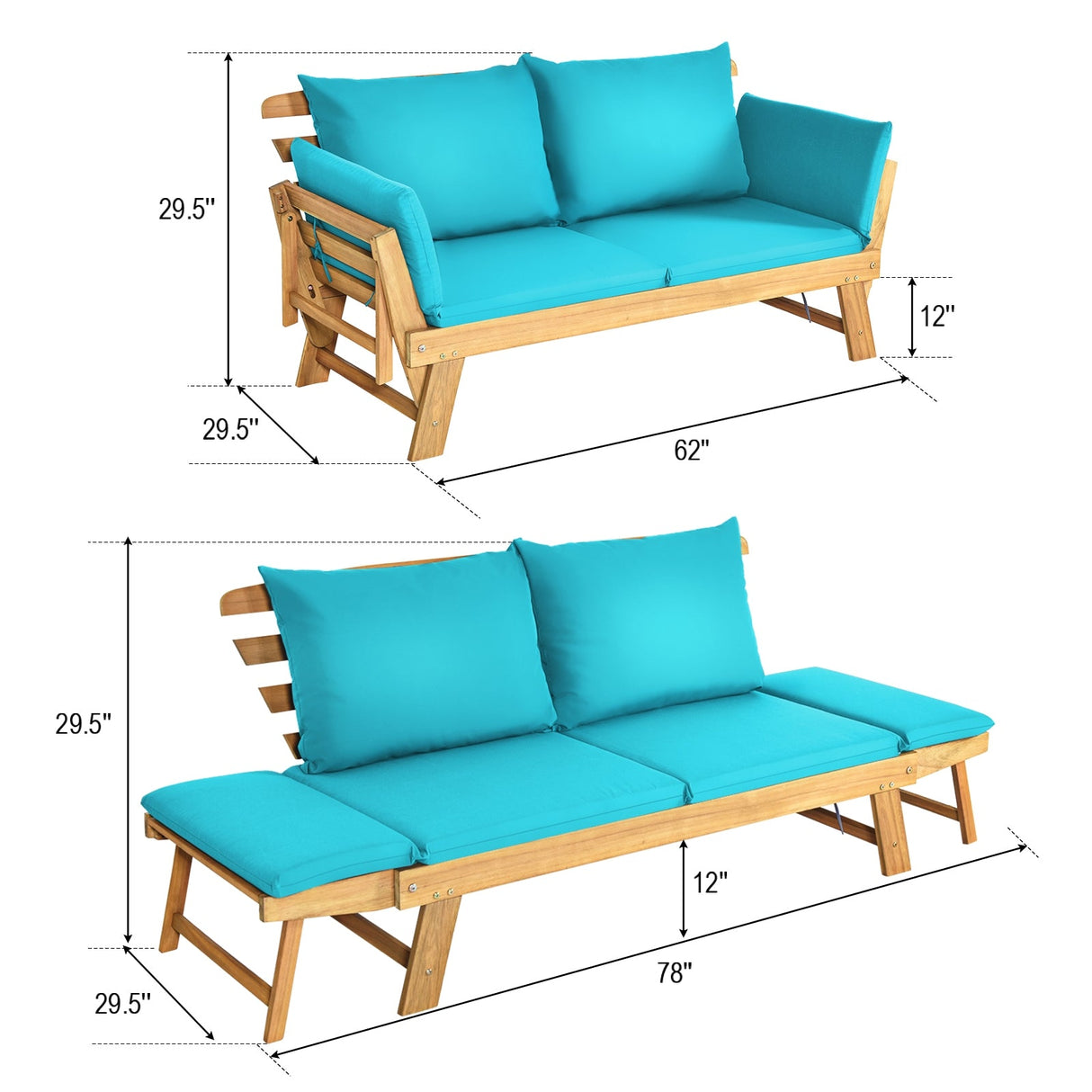 Sofá cama convertible para patio con cojín grueso