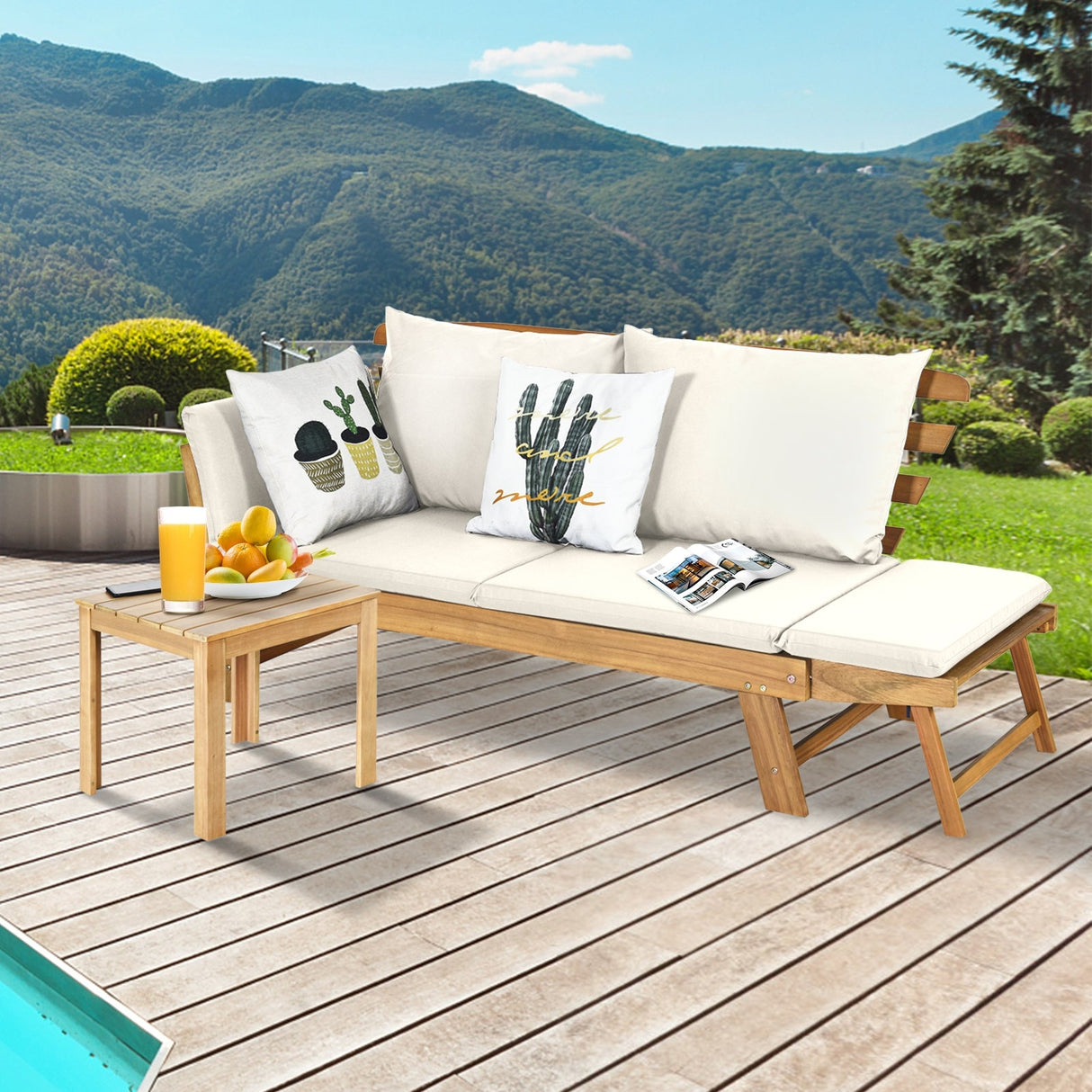 Sofá cama convertible para patio con cojín grueso
