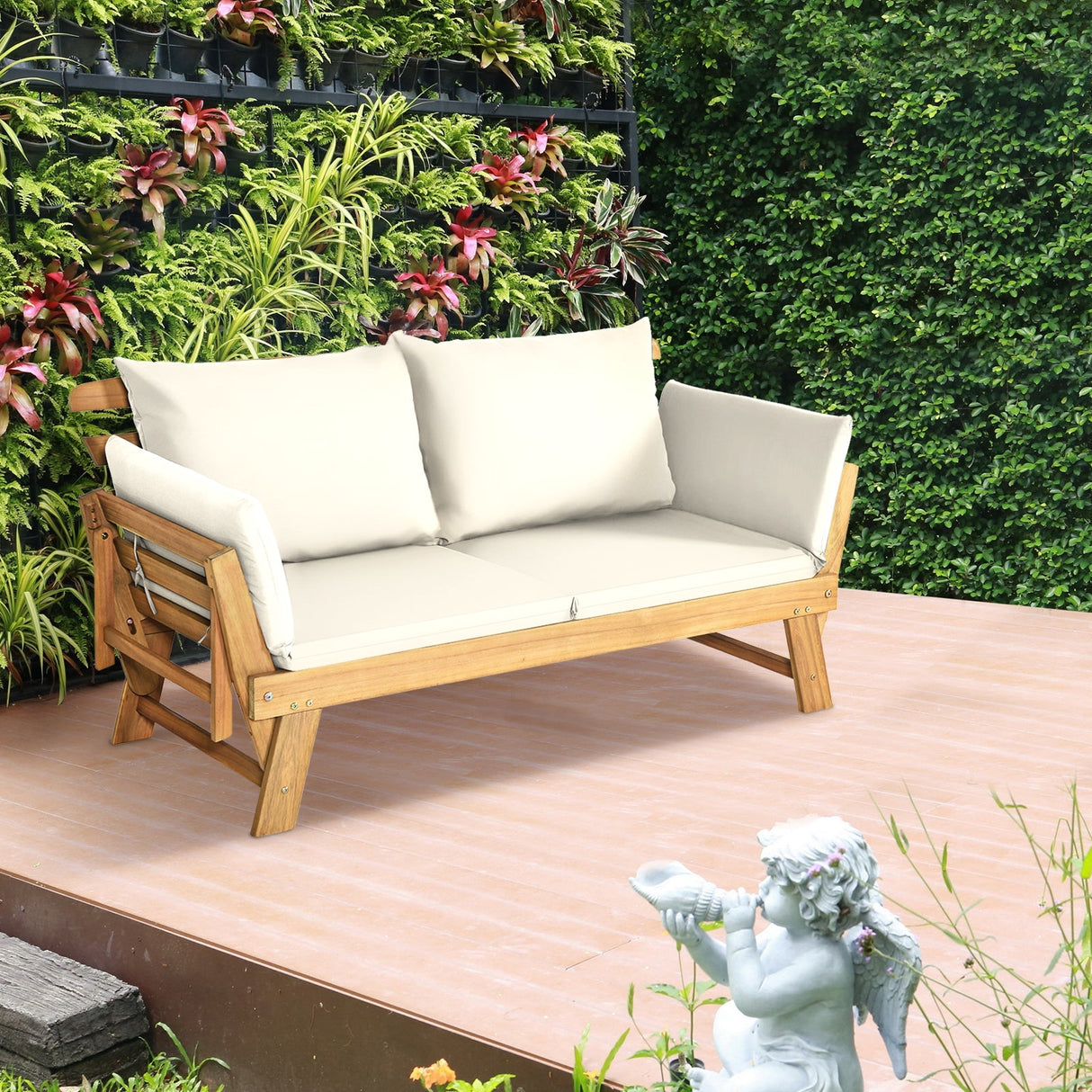 Sofá cama convertible para patio con cojín grueso