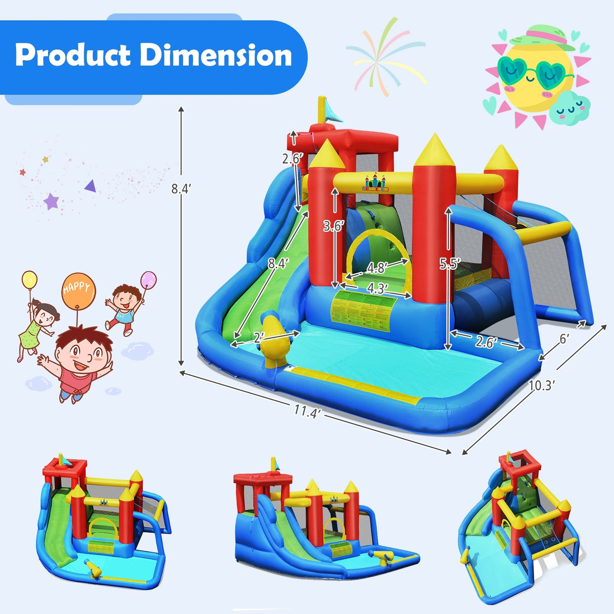 Piscina inflable con tobogán acuático para escalar y soplador incluidos