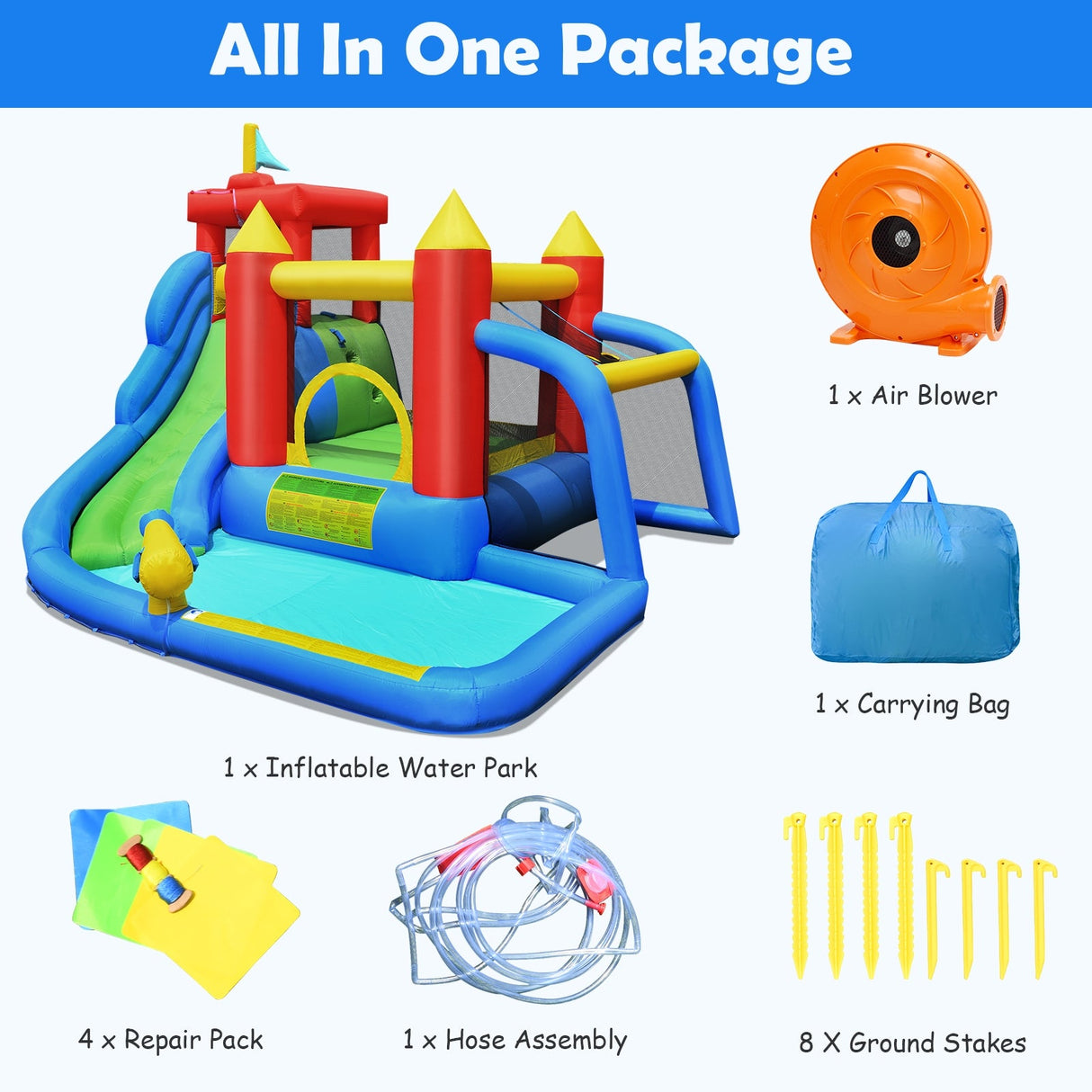 Piscina inflable con tobogán acuático para escalar y soplador incluidos