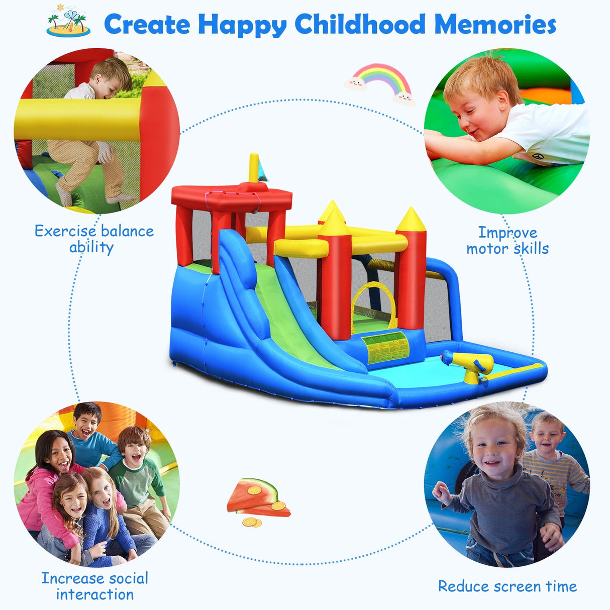 Piscina inflable con tobogán acuático para escalar y soplador incluidos