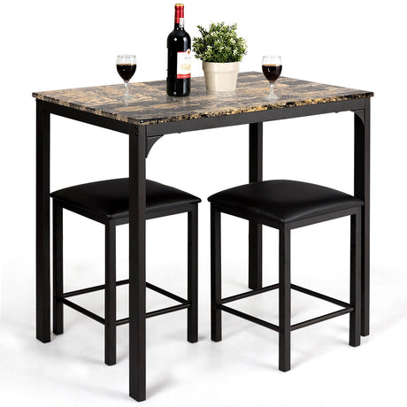 Juego de comedor de altura de mostrador de 3 piezas con mesa de imitación mármol