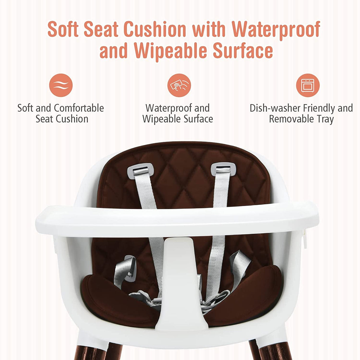Trona ajustable 3 en 1 para bebés con cojín de asiento suave para niños pequeños