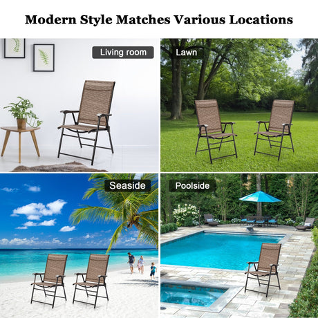2 sillas plegables con reposabrazos para patio exterior, para camping y jardín