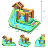 Castillo hinchable acuático con tobogán, muro de escalada y piscina de bolas con soplador