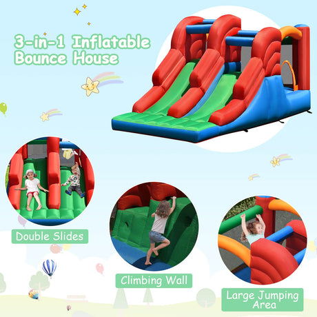 Castillo hinchable 3 en 1 de doble tobogán sin soplador