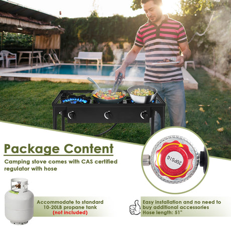 Cocina de gas portátil de 225000 BTU con 3 quemadores de propano