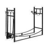 30 Inch Firewood Rack with 4 Tool Set Kindling Holders for Indoor and Outdoor