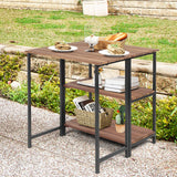 Mesa de comedor plegable de acacia con estantes de almacenamiento para patio
