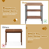 Mesa de comedor plegable de acacia con estantes de almacenamiento para patio