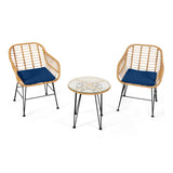 Juego de 3 Muebles de Ratán con Mesa y Sillas Acolchadas