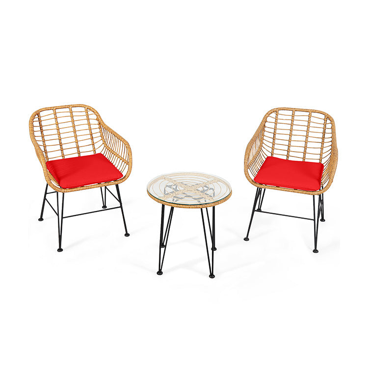 Juego de 3 Muebles de Ratán con Mesa y Sillas Acolchadas