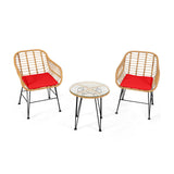 Juego de 3 Muebles de Ratán con Mesa y Sillas Acolchadas