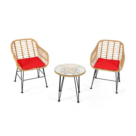 Juego de 3 Muebles de Ratán con Mesa y Sillas Acolchadas