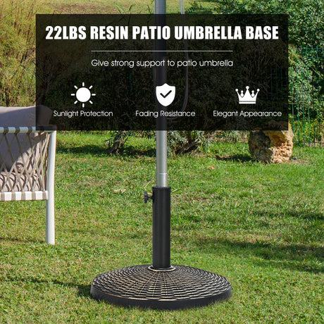 Base de sombrilla de resina para patio de 22 libras con estilo de mimbre para uso en exteriores