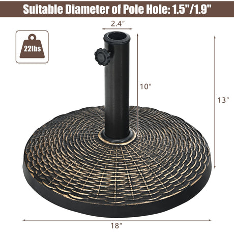 Base de sombrilla de resina para patio de 22 libras con estilo de mimbre para uso en exteriores